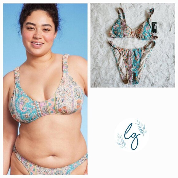 wild fable Other - Wild Fable Women's Scrunchie Strap Detail Bralette Bikini 2 Pc Set, BT7-GN